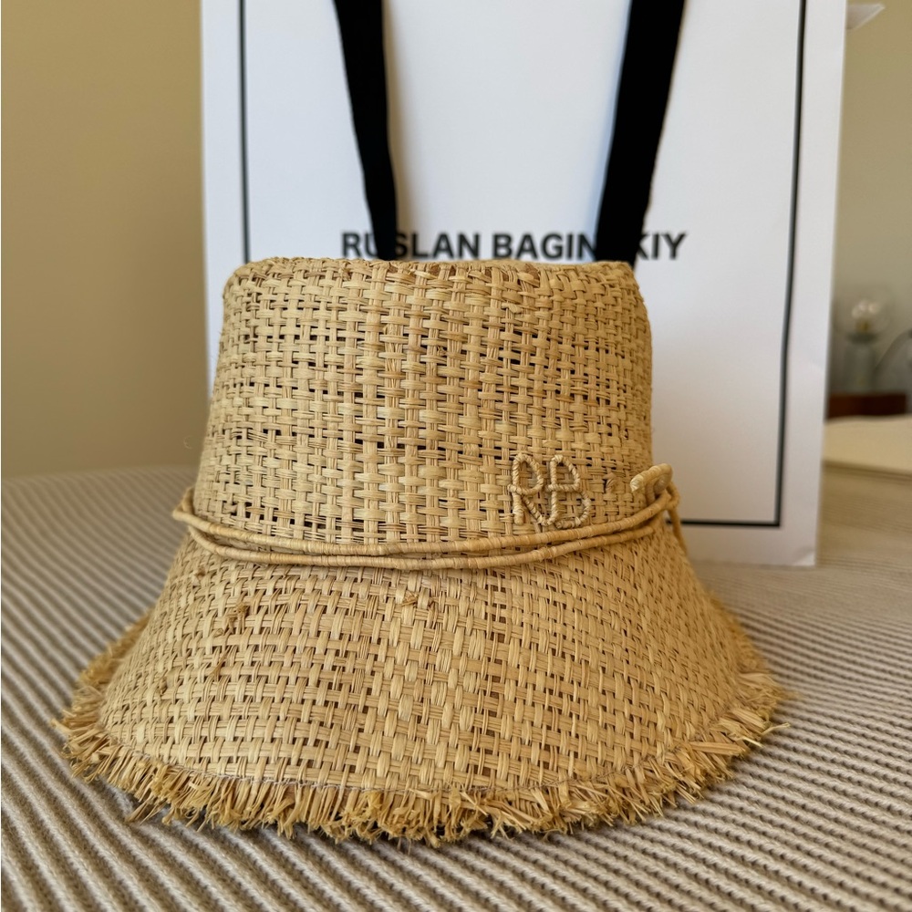 Ruslan Baginskiy Tan Straw Bucket Hat